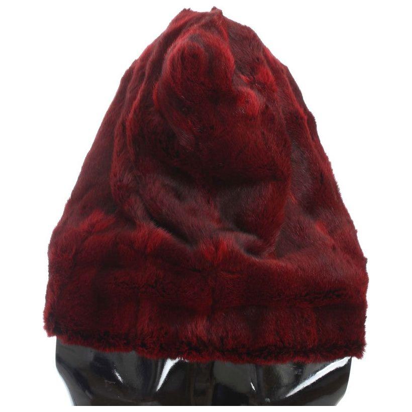 Dolce & Gabbana Luxurious Bordeaux Fur Hooded Scarf Wrap Hood Scarf Dolce & Gabbana