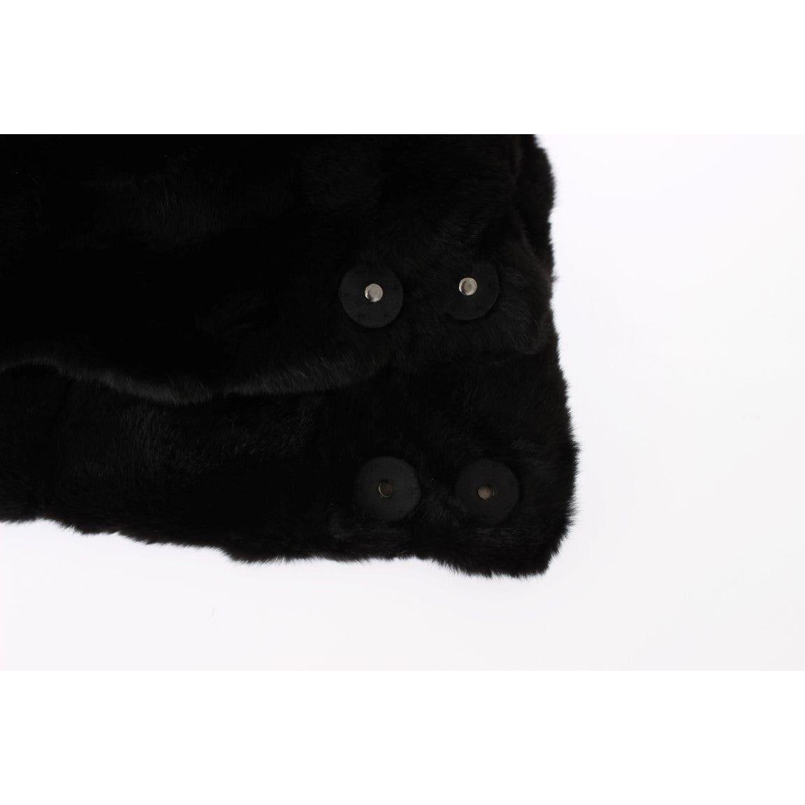 Dolce & Gabbana Black Weasel Fur Crochet Hood Scarf Hat