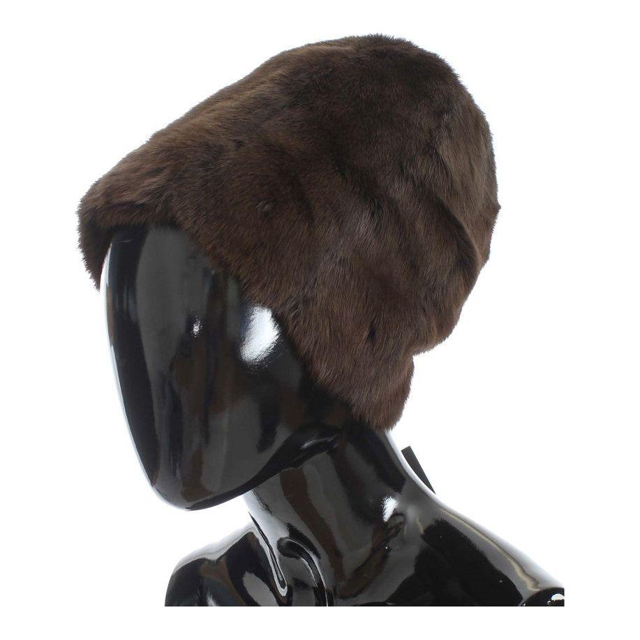 Dolce & Gabbana Luxurious Brown Weasel Fur Beanie Beanie Hat Dolce & Gabbana