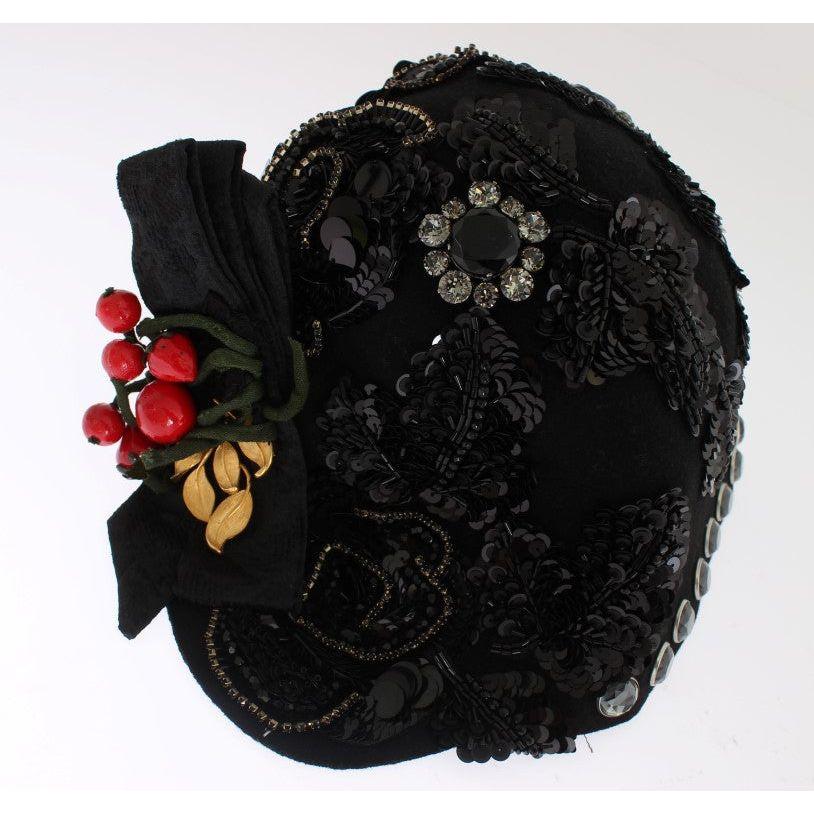 Dolce & Gabbana Elegant Black Crystal-Adorned Cloche Hat Cap Dolce & Gabbana