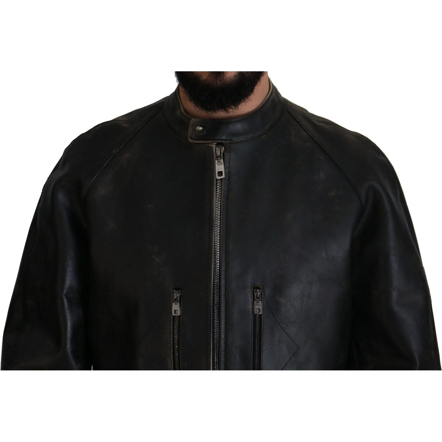 Dolce & Gabbana Elegant Black Leather Jacket with Silver Details Dolce & Gabbana