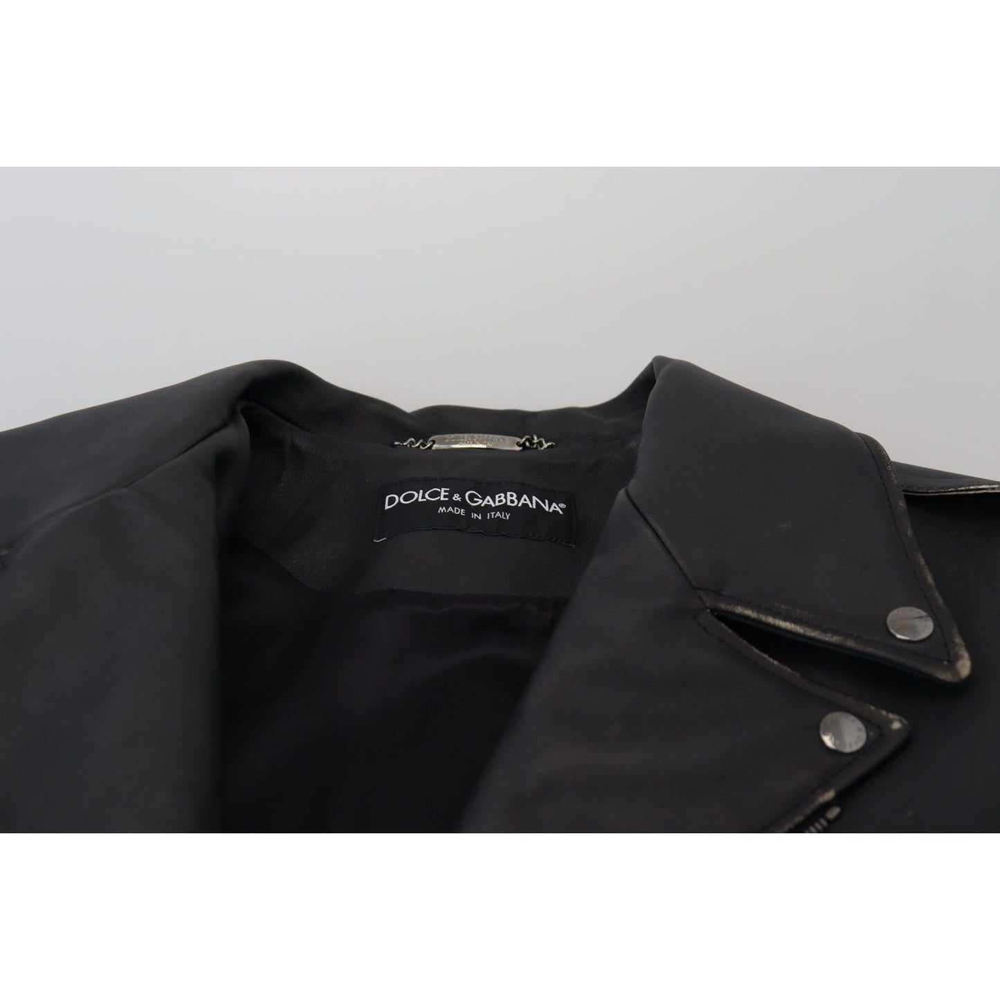 Dolce & Gabbana Black Leather Biker Coat Zipper Jacket