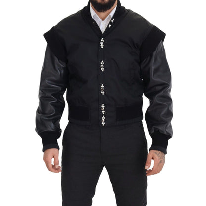 Dolce & Gabbana Black Nylon Crystals Coat Buttons Jacket