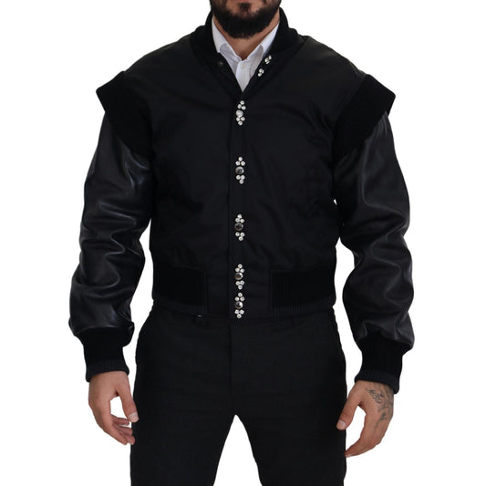 Dolce & Gabbana Black Nylon Crystals Coat Buttons Jacket