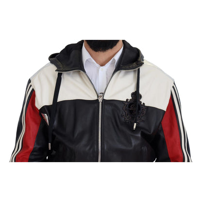 Dolce & Gabbana Black Leather Hooded Blouson Coat Jacket