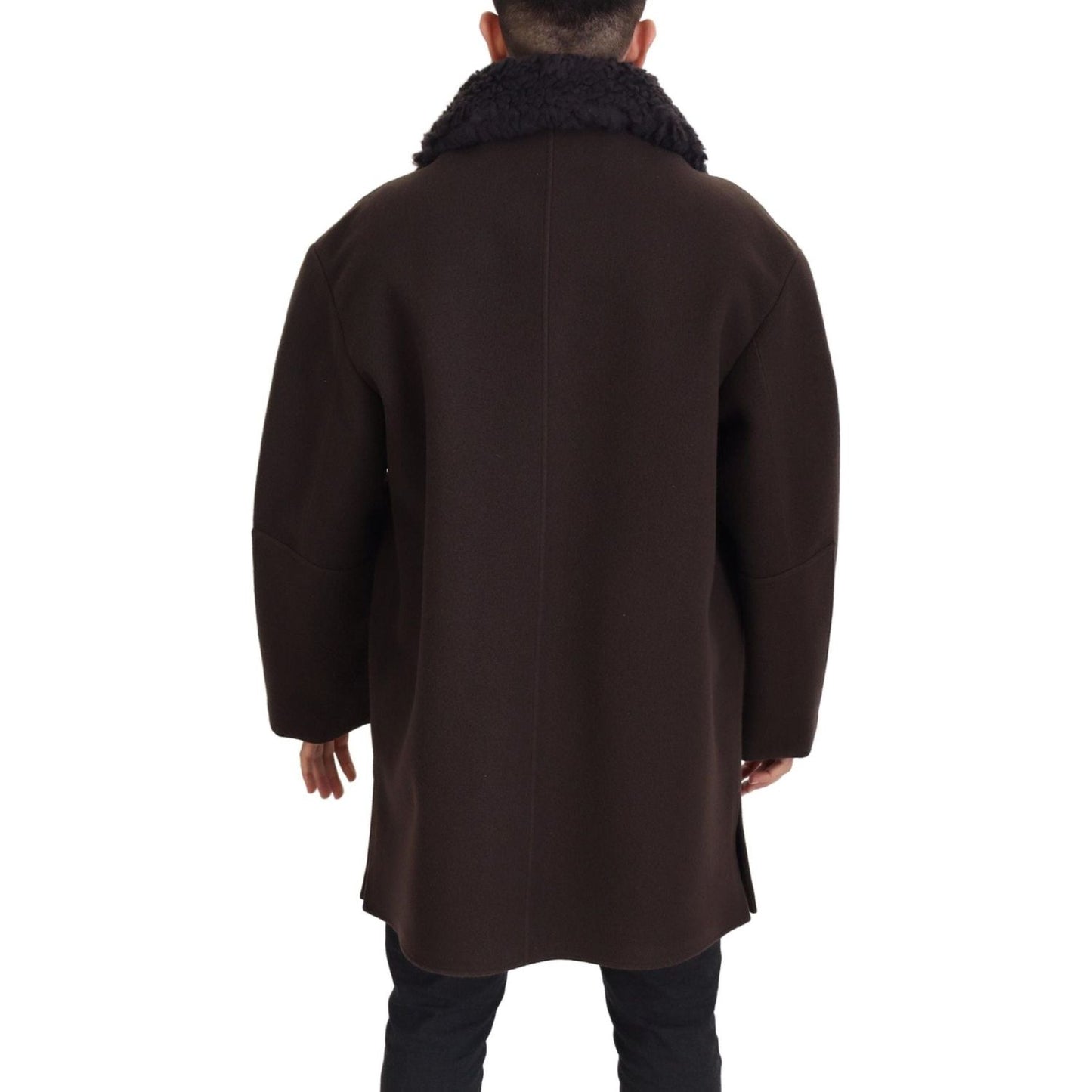 Dolce & Gabbana Elegant Dark Brown Shearling Coat Jacket Dolce & Gabbana