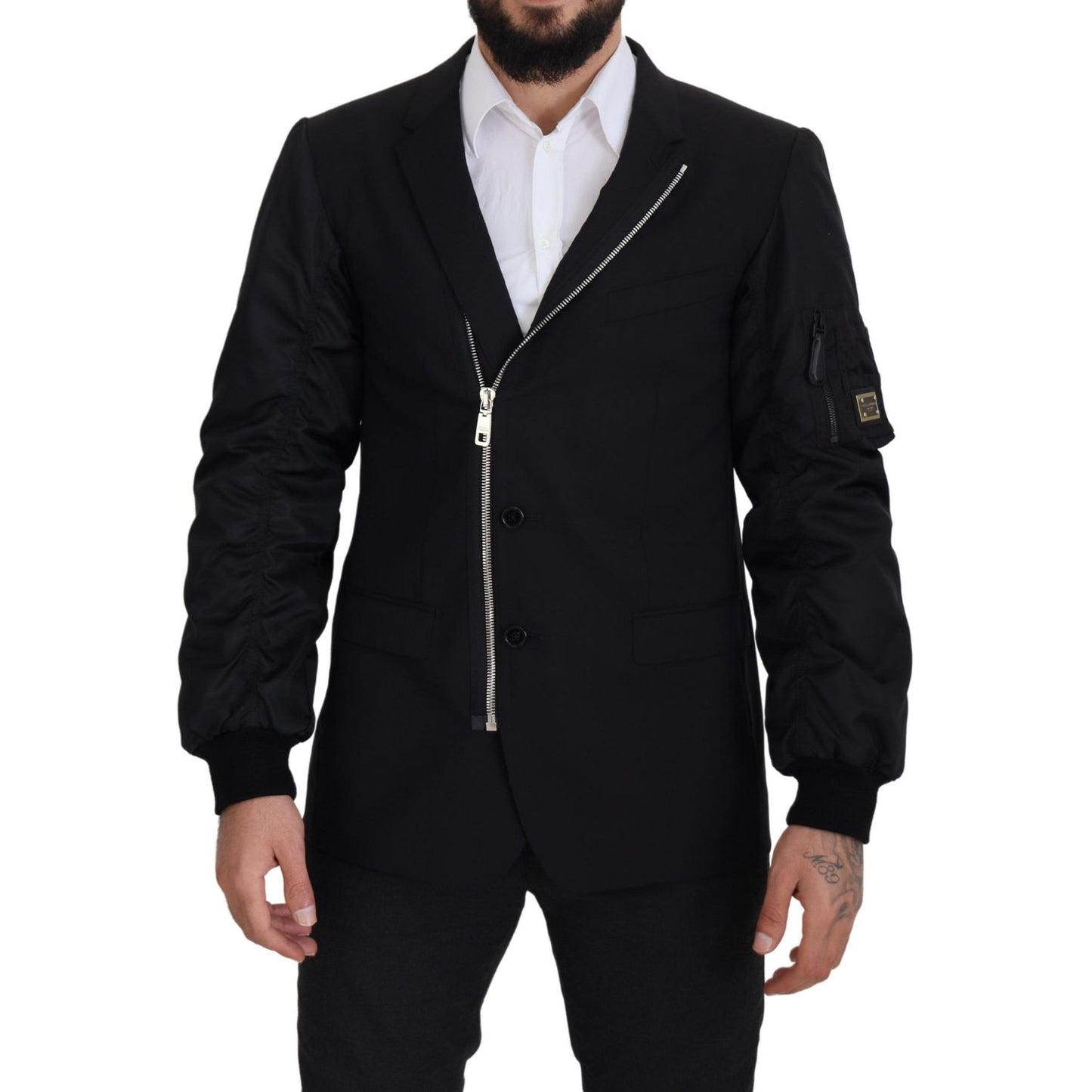 Dolce & Gabbana Black Wool Full Zip Long Sleeves Jacket