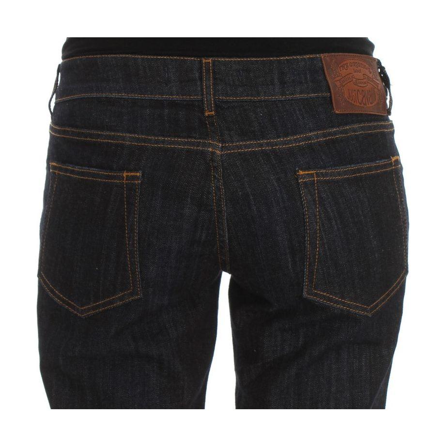 بنطلون جينز مستقيم من تصميم كافالي شيك باللون الأزرق