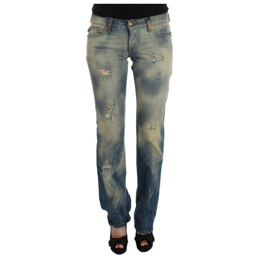 Cavalli Blue Wash Cotton Slim Fit Bootcut Jeans