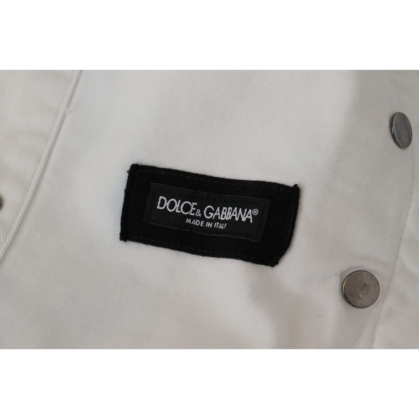 Dolce & Gabbana White Cotton Logo Embroidery Denim Jacket