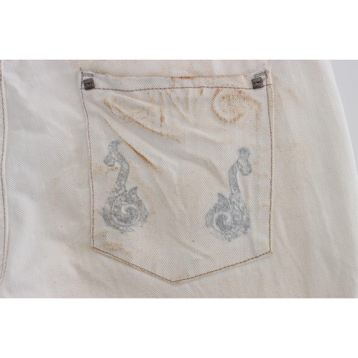 Costume National White Cotton Slim Fit Bootcut Jeans