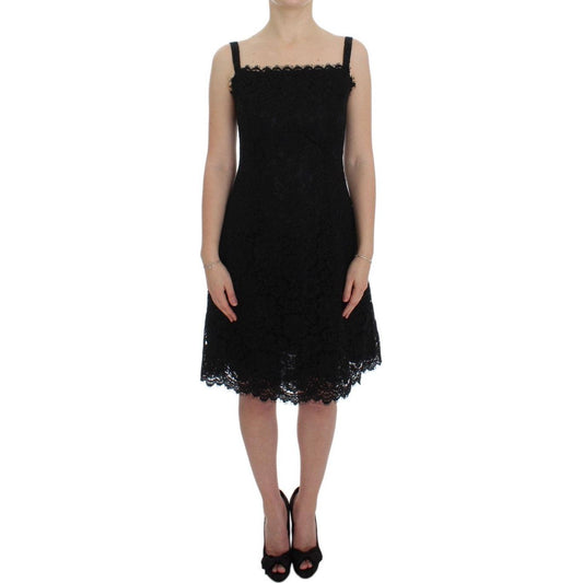 Dolce & Gabbana Elegant Black Floral Lace Knee-Length Dress Dolce & Gabbana