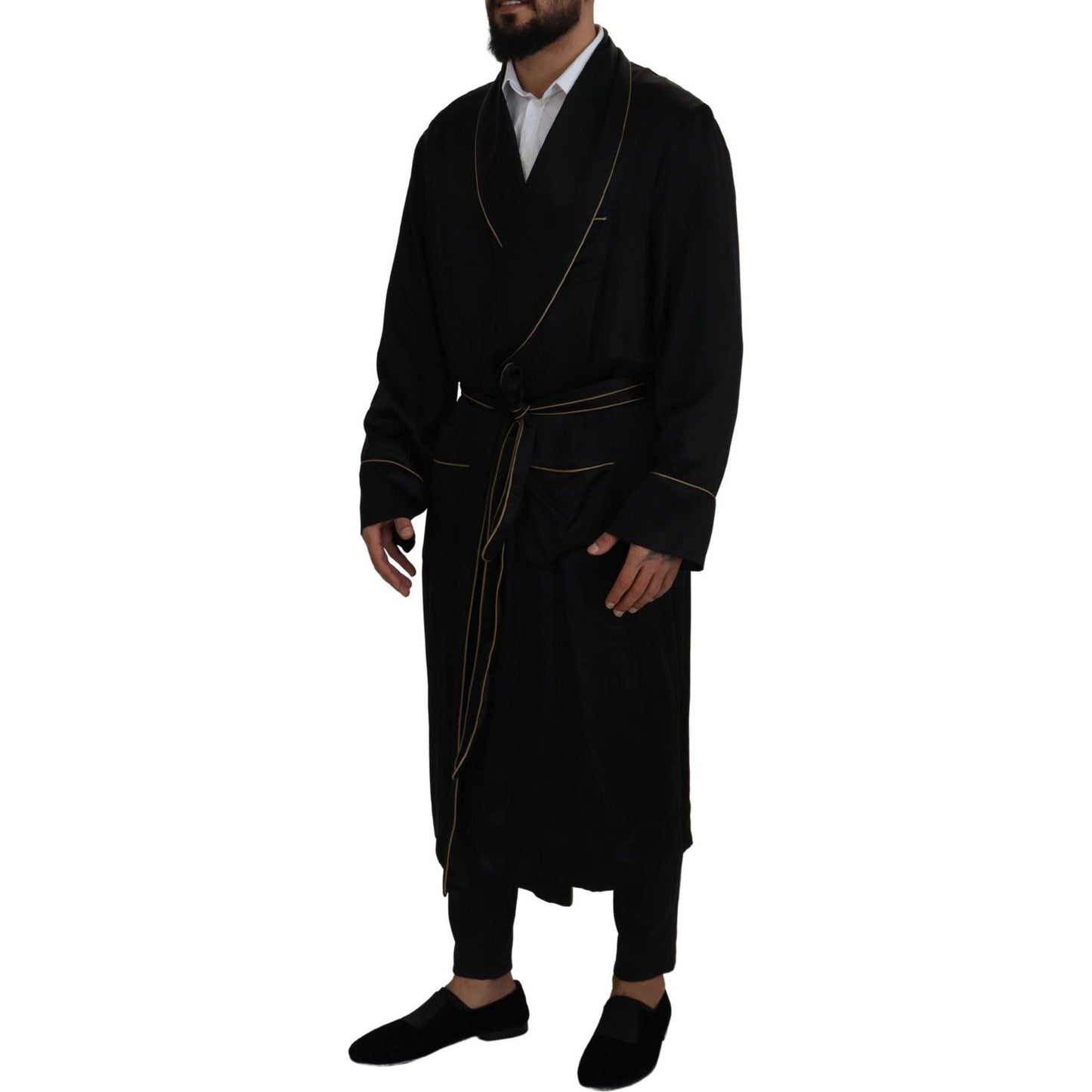 Dolce & Gabbana Elegant Black Silk Long Robe Coat Dolce & Gabbana