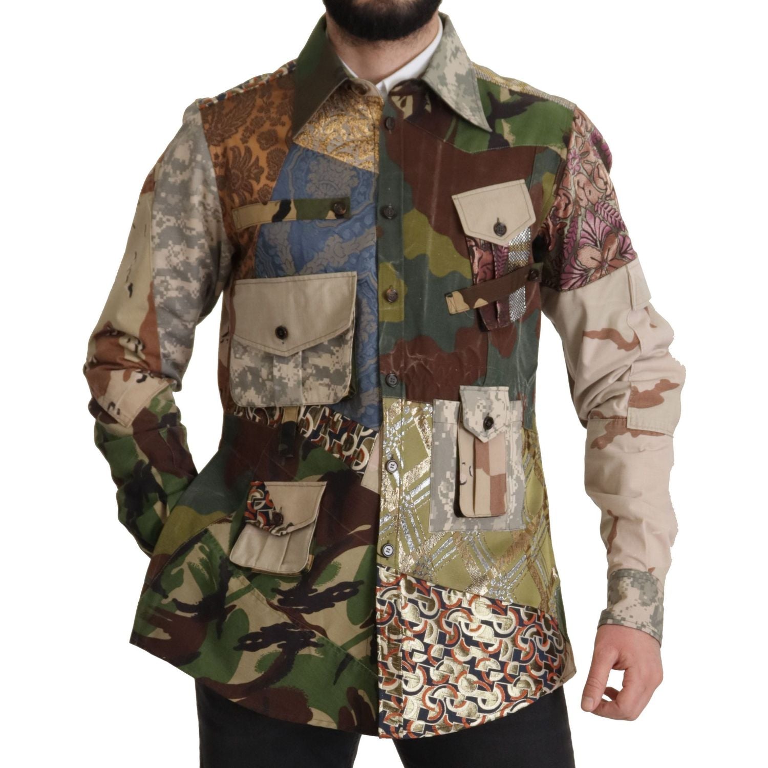 Dolce & Gabbana Multicolor Button Down Patchwork Shirt