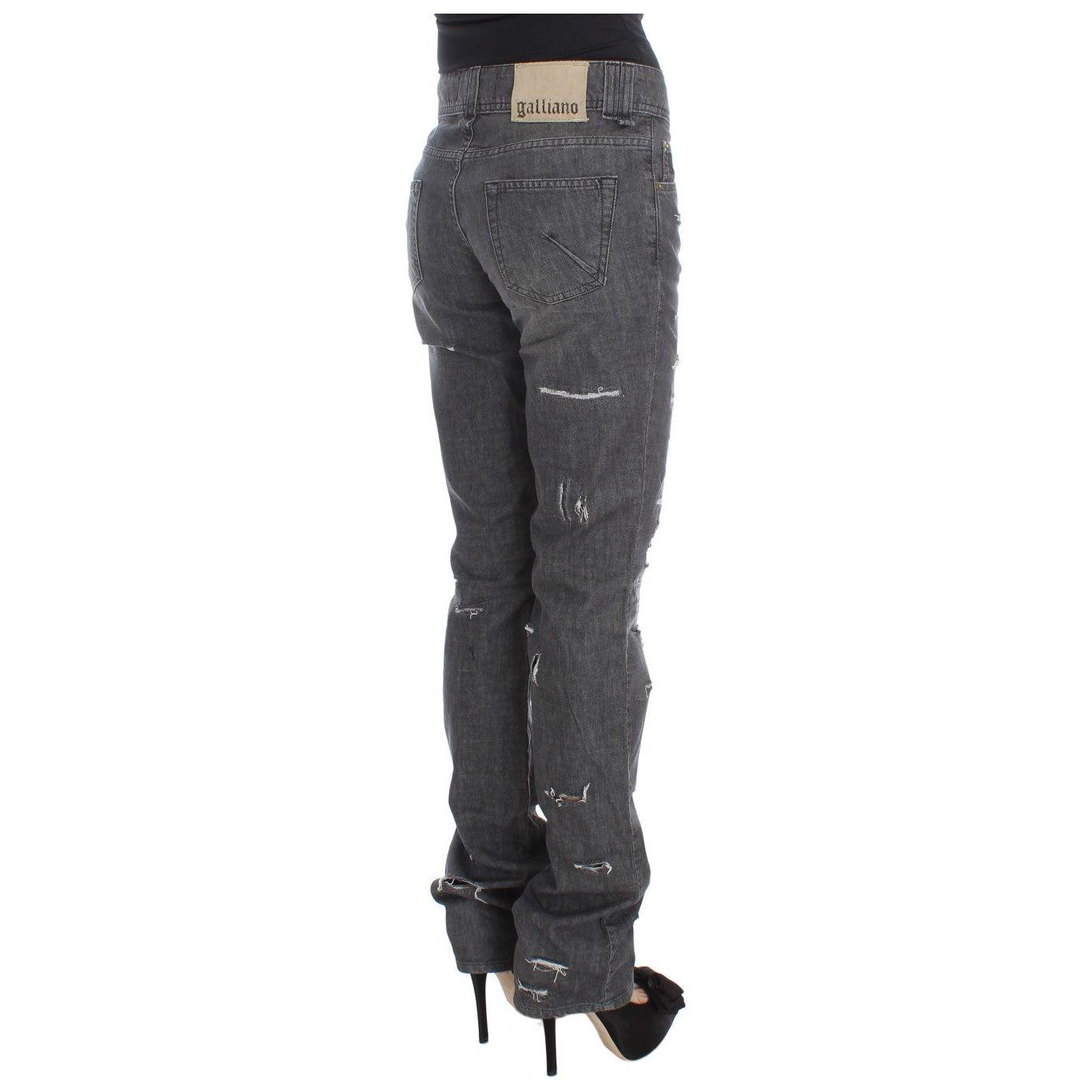 John Galliano Gray Wash Cotton Torn Straight Fit Jeans