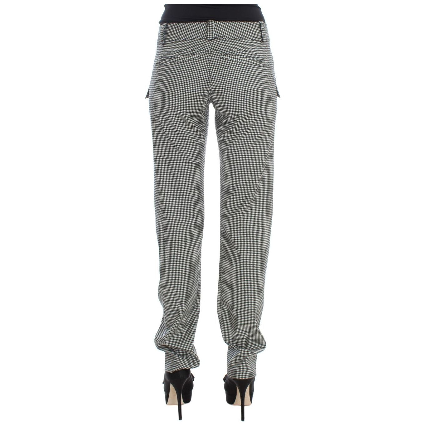 Ermanno Scervino Black White Checkered Cotton Casual Pants