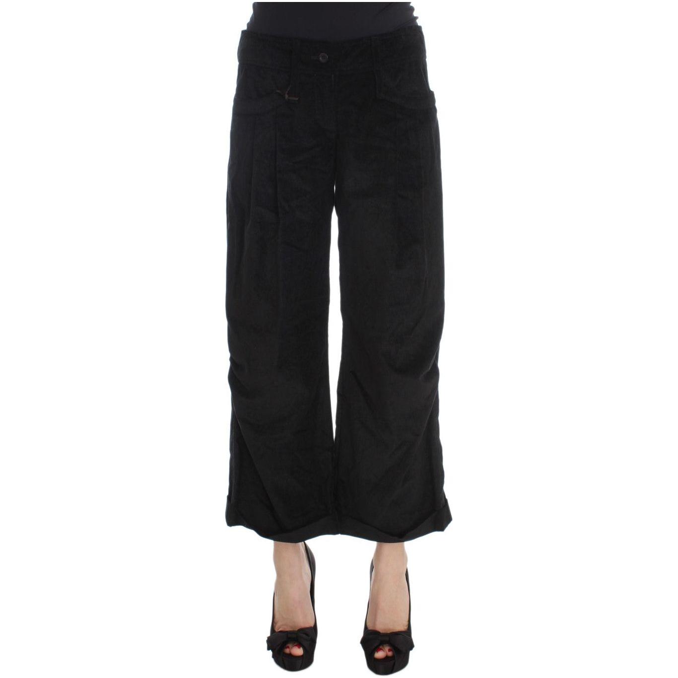 Ermanno Scervino Black Velvet Cotton Capri Bootcut Pants Ermanno Scervino