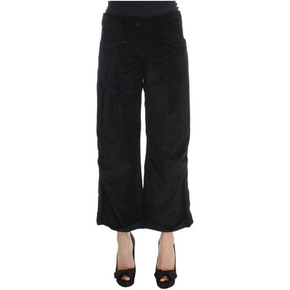 Ermanno Scervino Black Velvet Cotton Capri Bootcut Pants Ermanno Scervino
