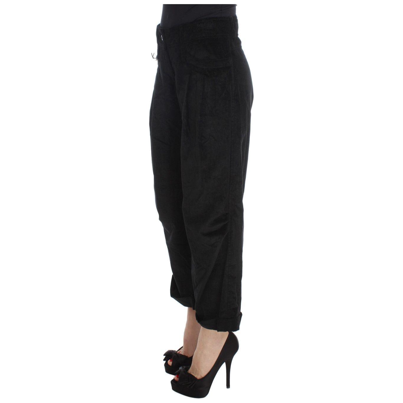 Ermanno Scervino Black Velvet Cotton Capri Bootcut Pants Ermanno Scervino