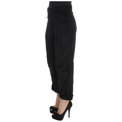 Ermanno Scervino Black Velvet Cotton Capri Bootcut Pants Ermanno Scervino