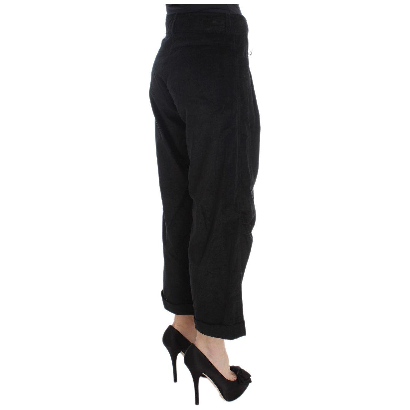 Ermanno Scervino Black Velvet Cotton Capri Bootcut Pants Ermanno Scervino