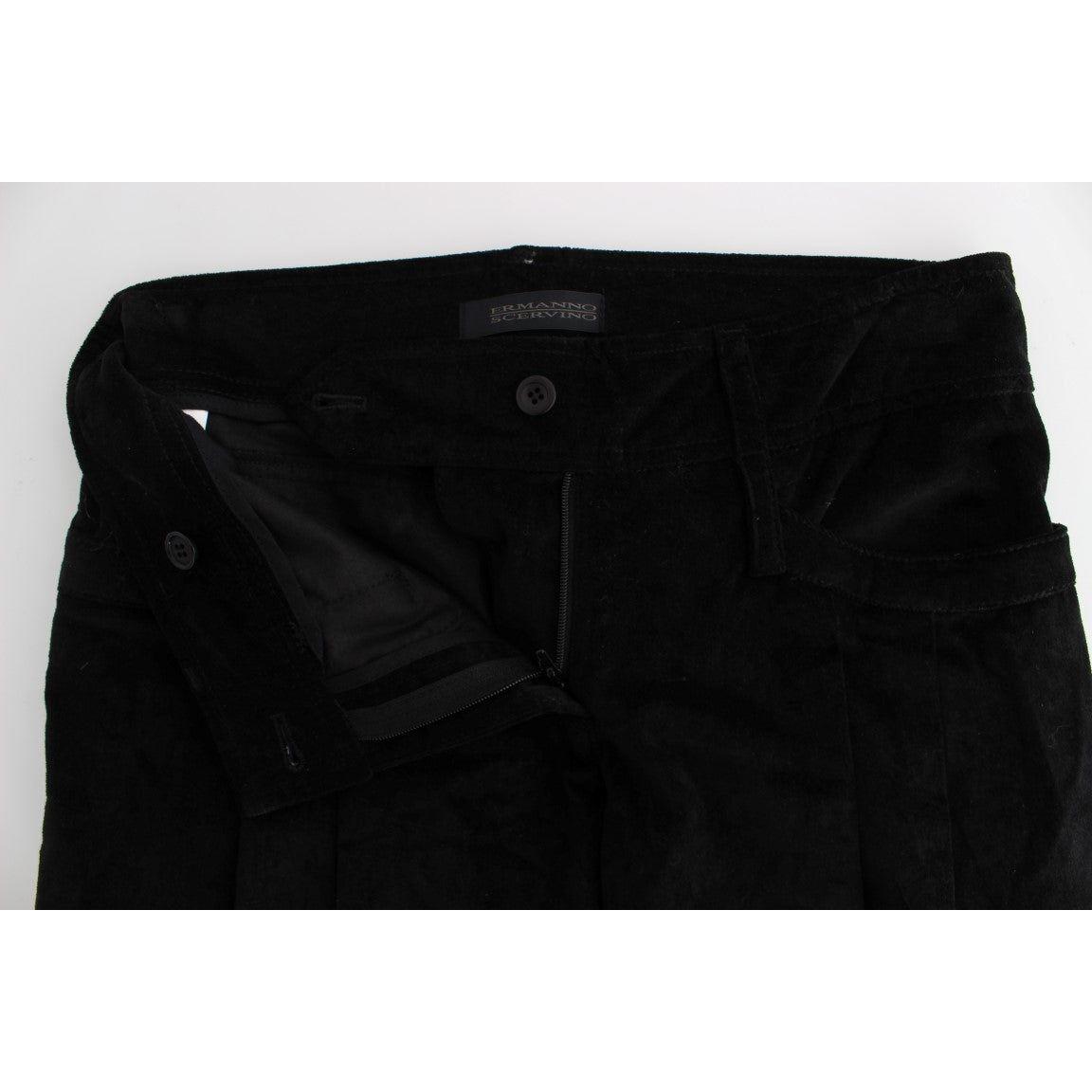 Ermanno Scervino Black Velvet Cotton Capri Bootcut Pants Ermanno Scervino