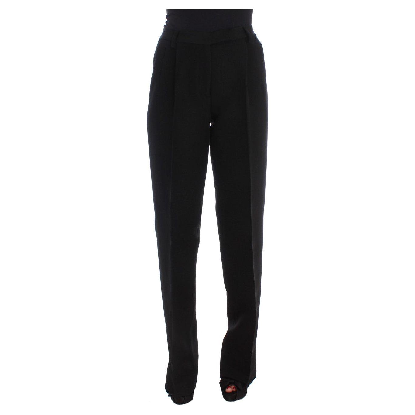 Ermanno Scervino Black Striped Cotton Blend Wide Legs Pants Ermanno Scervino