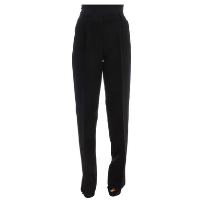 Ermanno Scervino Black Striped Cotton Blend Wide Legs Pants Ermanno Scervino