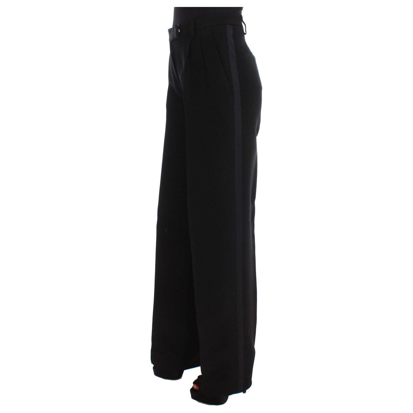 Ermanno Scervino Black Striped Cotton Blend Wide Legs Pants Ermanno Scervino