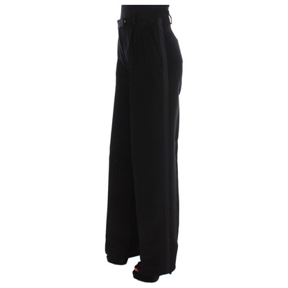 Ermanno Scervino Black Striped Cotton Blend Wide Legs Pants Ermanno Scervino