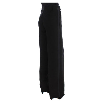 Ermanno Scervino Black Striped Cotton Blend Wide Legs Pants Ermanno Scervino