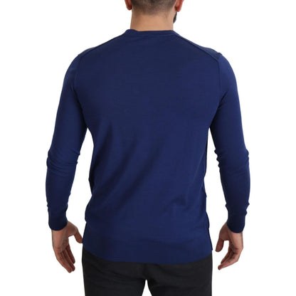 Dolce & Gabbana Blue Wool V-neck Button Down Cardigan Sweater