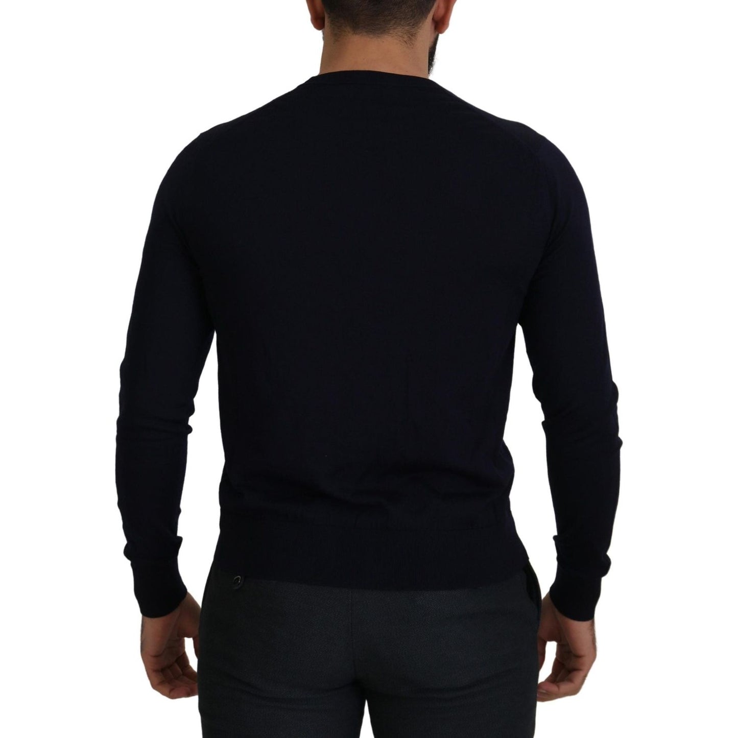Dolce & Gabbana Blue Wool STAFF Down Cardigan Sweater