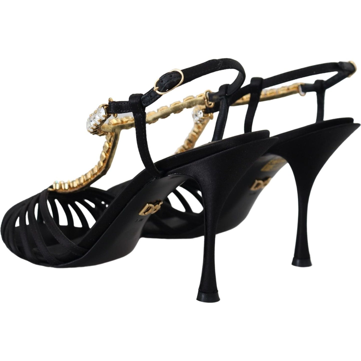 Dolce & Gabbana Elegant Silk Blend Crystal T-Strap Heels Dolce & Gabbana