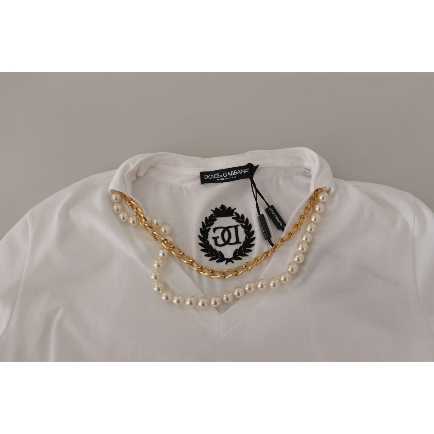 Dolce & Gabbana Stunning V-Neckline Logo Embellished Tee Dolce & Gabbana