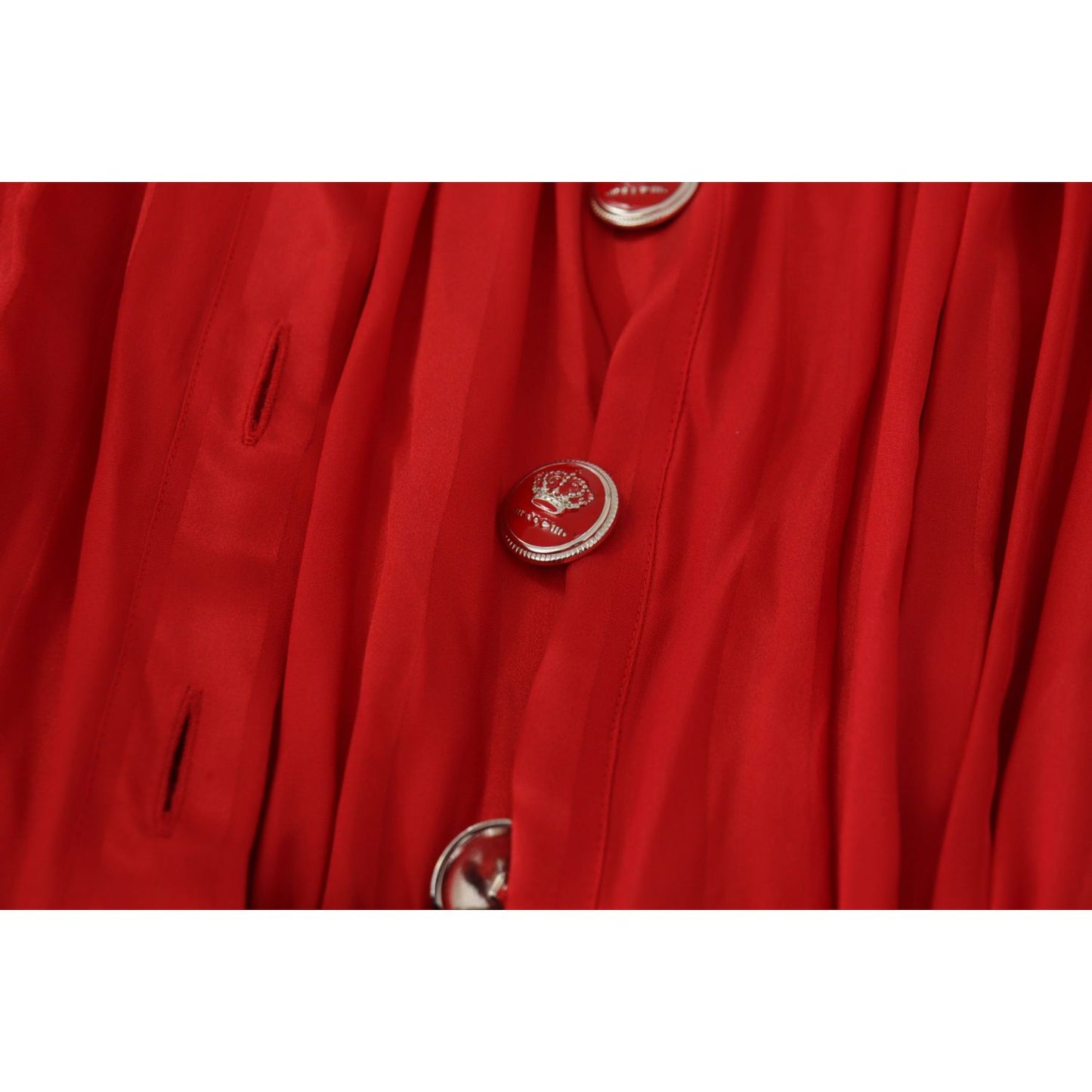 Dolce & Gabbana Red Button Down Belted Midi Satin Silk Dress