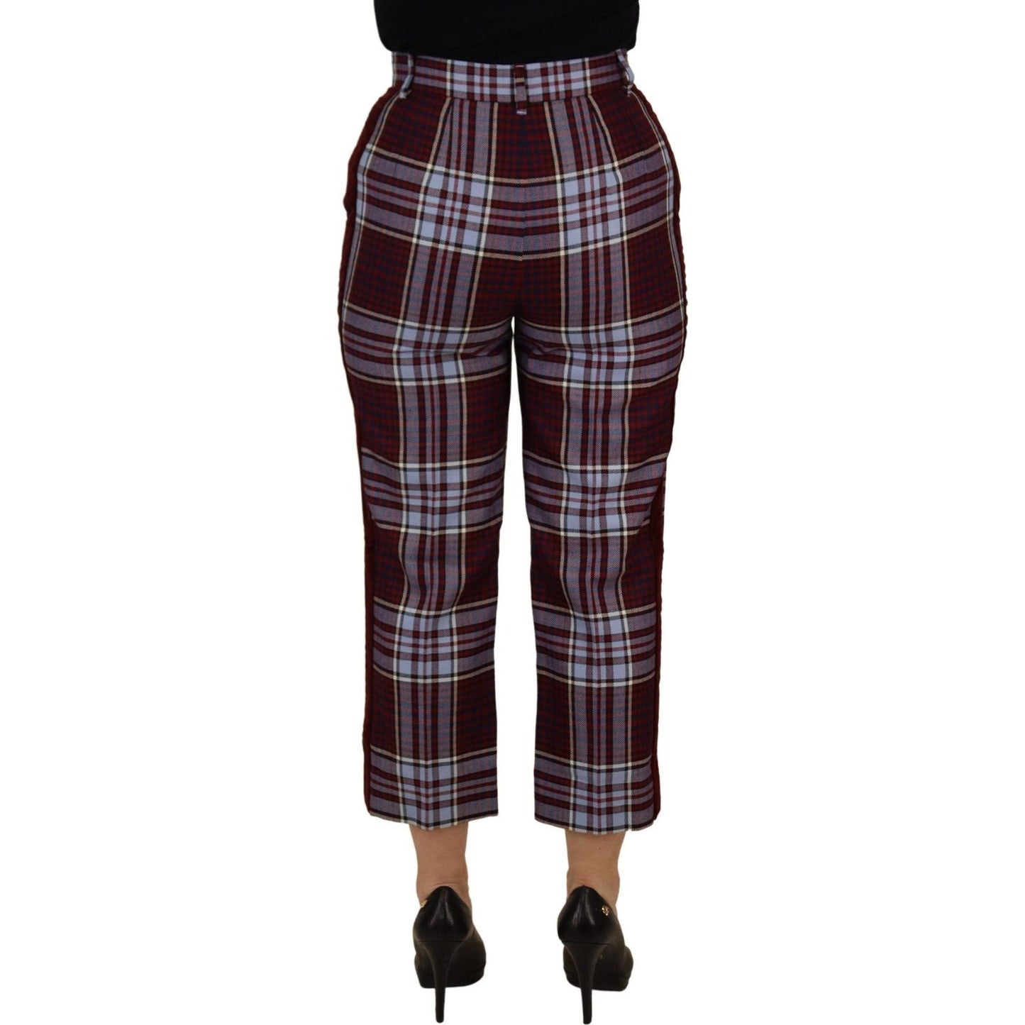 Dolce & Gabbana Gray Checked High Waist Cropped Trouser Pants
