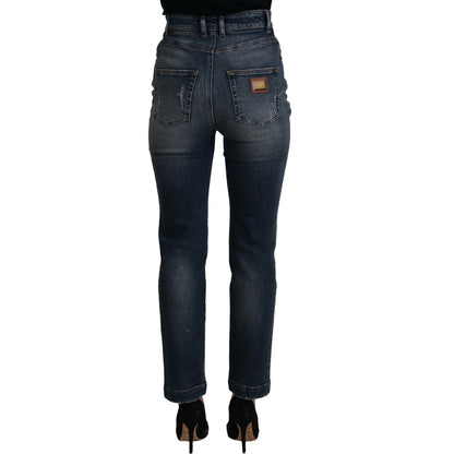 Dolce & Gabbana Blue Denim Crystal Embellished Pants Jeans