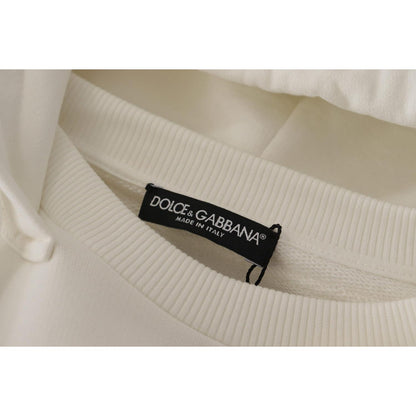 Dolce & Gabbana White Hoodie Pullover Embroidered Sweater