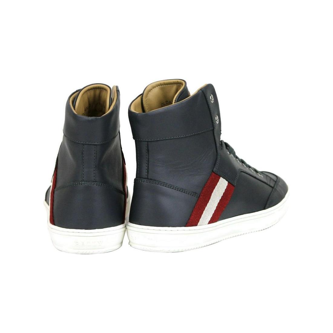 Bally Dark Grey Calf Leather Hi Top Sneaker With Red Beige Bally