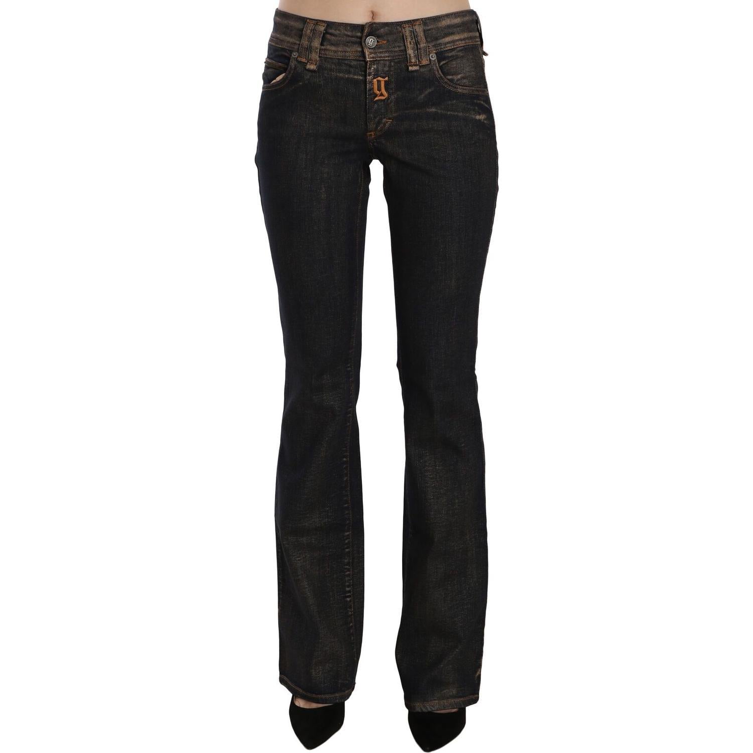 John Galliano Black Washed Mid Waist Flared Denim Pants Cotton