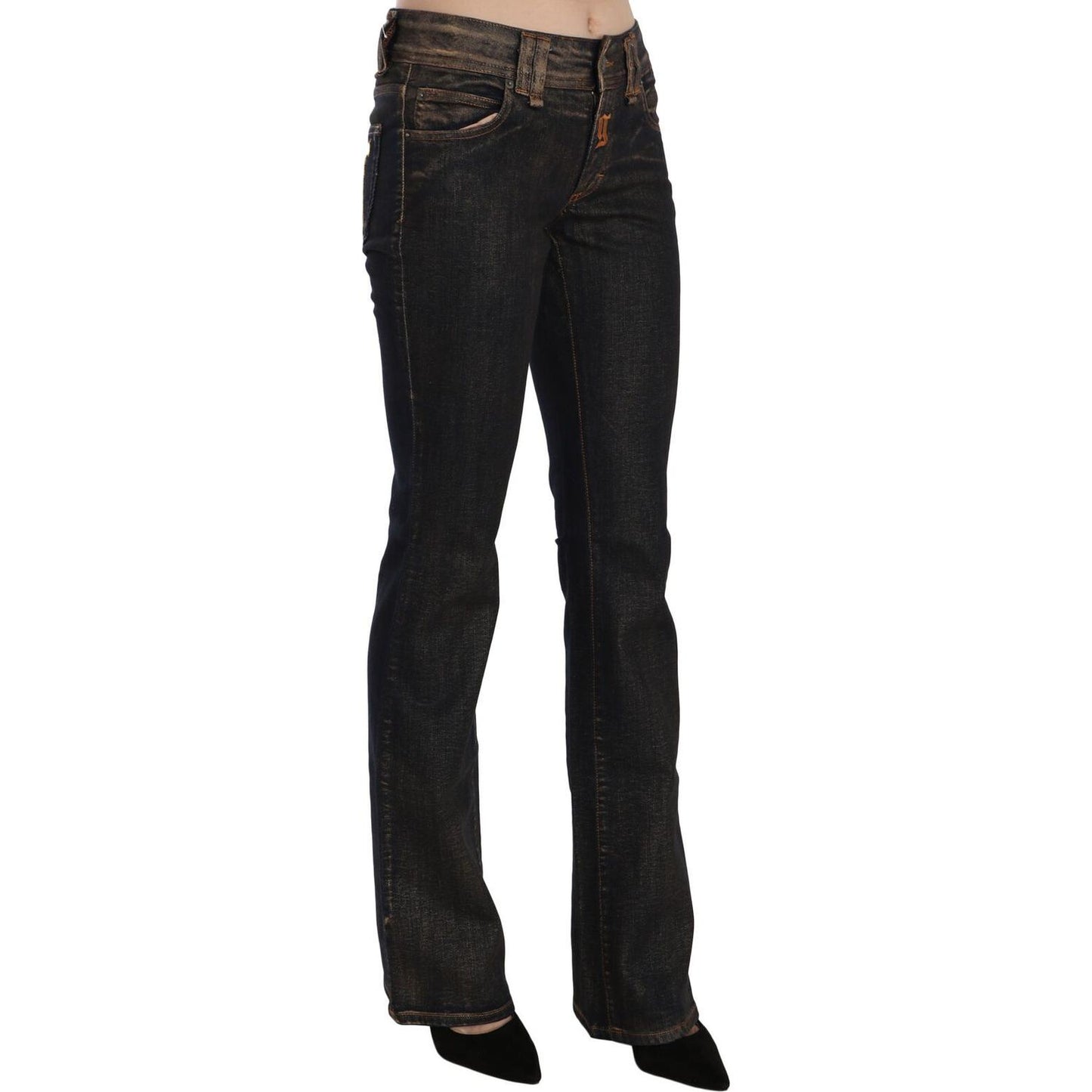 John Galliano Black Washed Mid Waist Flared Denim Pants Cotton
