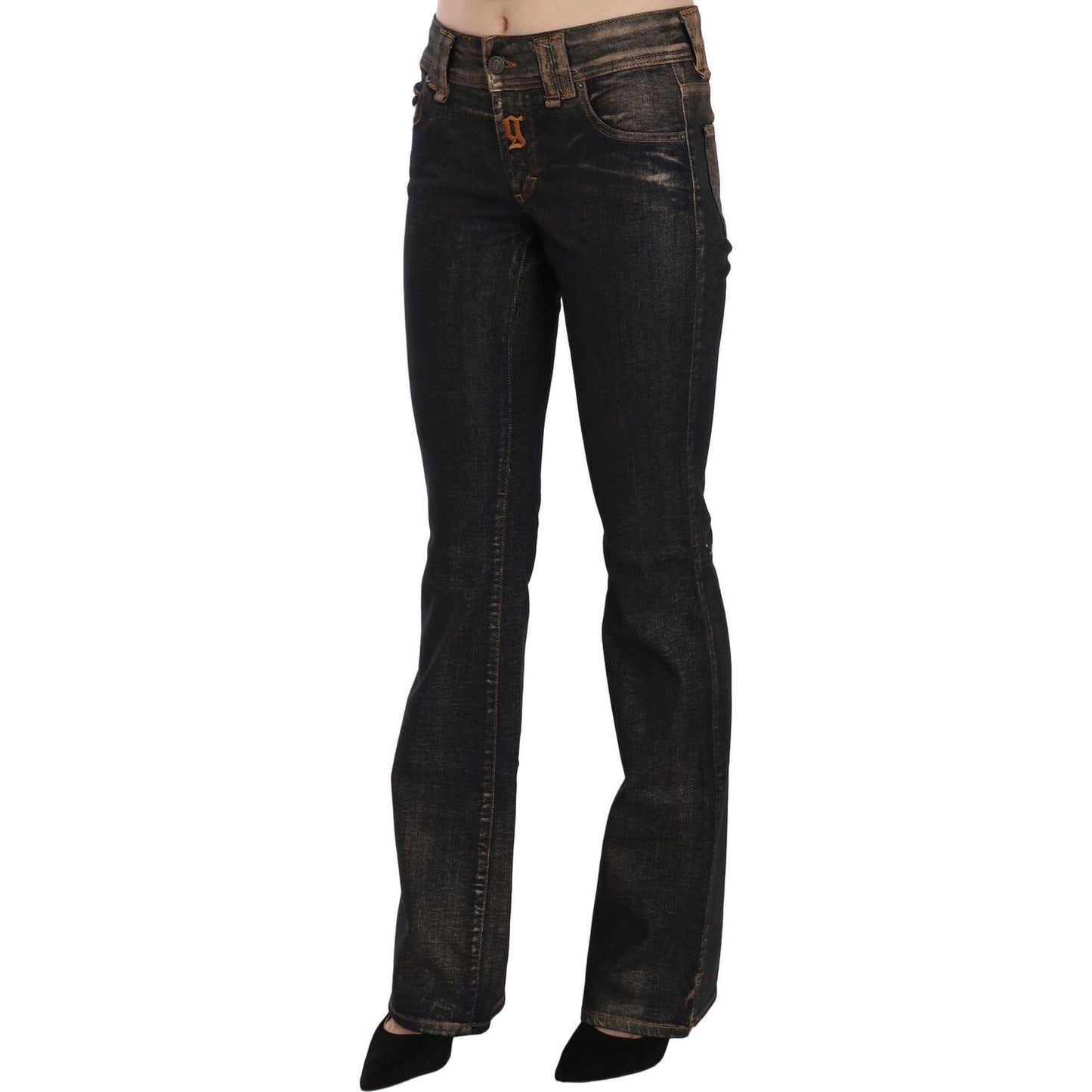 John Galliano Black Washed Mid Waist Flared Denim Pants Cotton