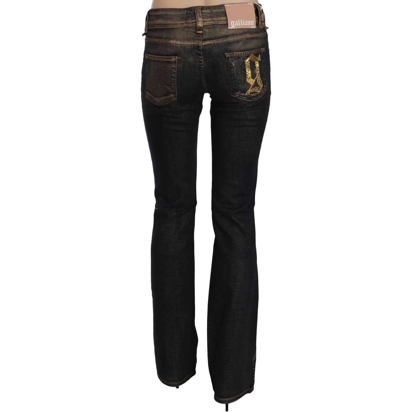 John Galliano Black Washed Mid Waist Flared Denim Pants Cotton