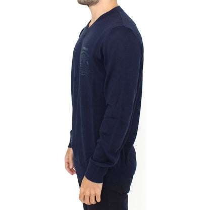 Ermanno Scervino Blue Wool Blend V-neck Pullover Sweater Ermanno Scervino