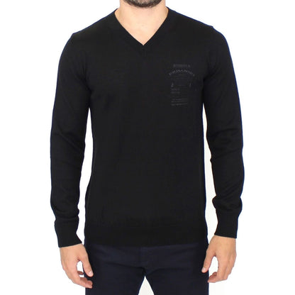 Ermanno Scervino Black Wool Blend V-neck Pullover Sweater Ermanno Scervino