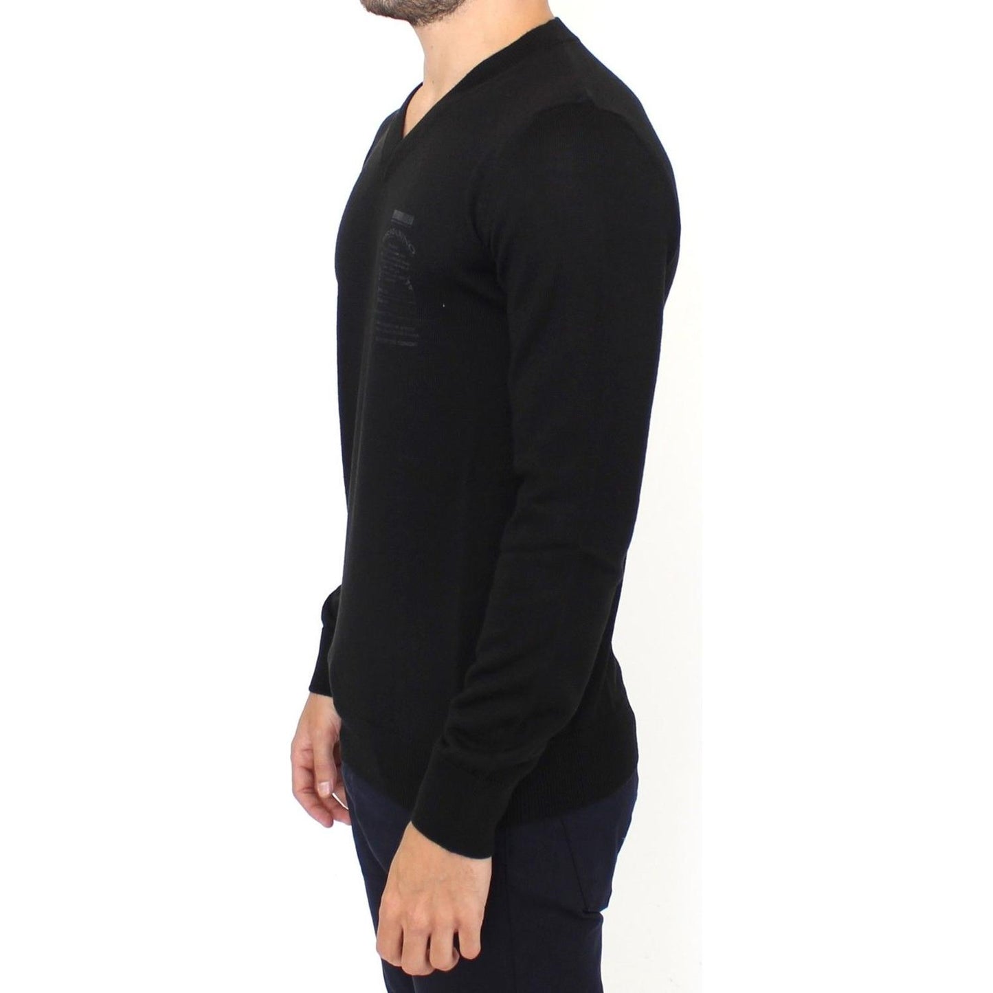 Ermanno Scervino Black Wool Blend V-neck Pullover Sweater Ermanno Scervino
