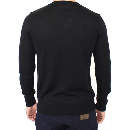 Ermanno Scervino Black Wool Blend V-neck Pullover Sweater Ermanno Scervino