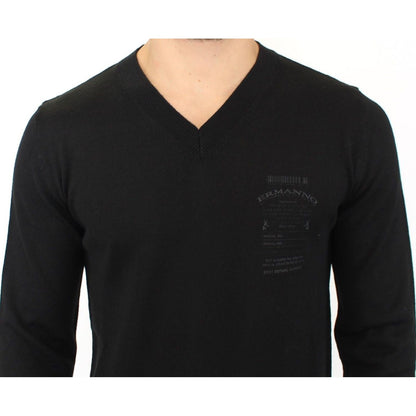 Ermanno Scervino Black Wool Blend V-neck Pullover Sweater Ermanno Scervino
