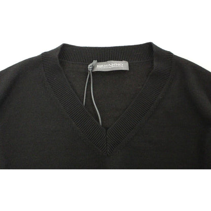 Ermanno Scervino Black Wool Blend V-neck Pullover Sweater Ermanno Scervino